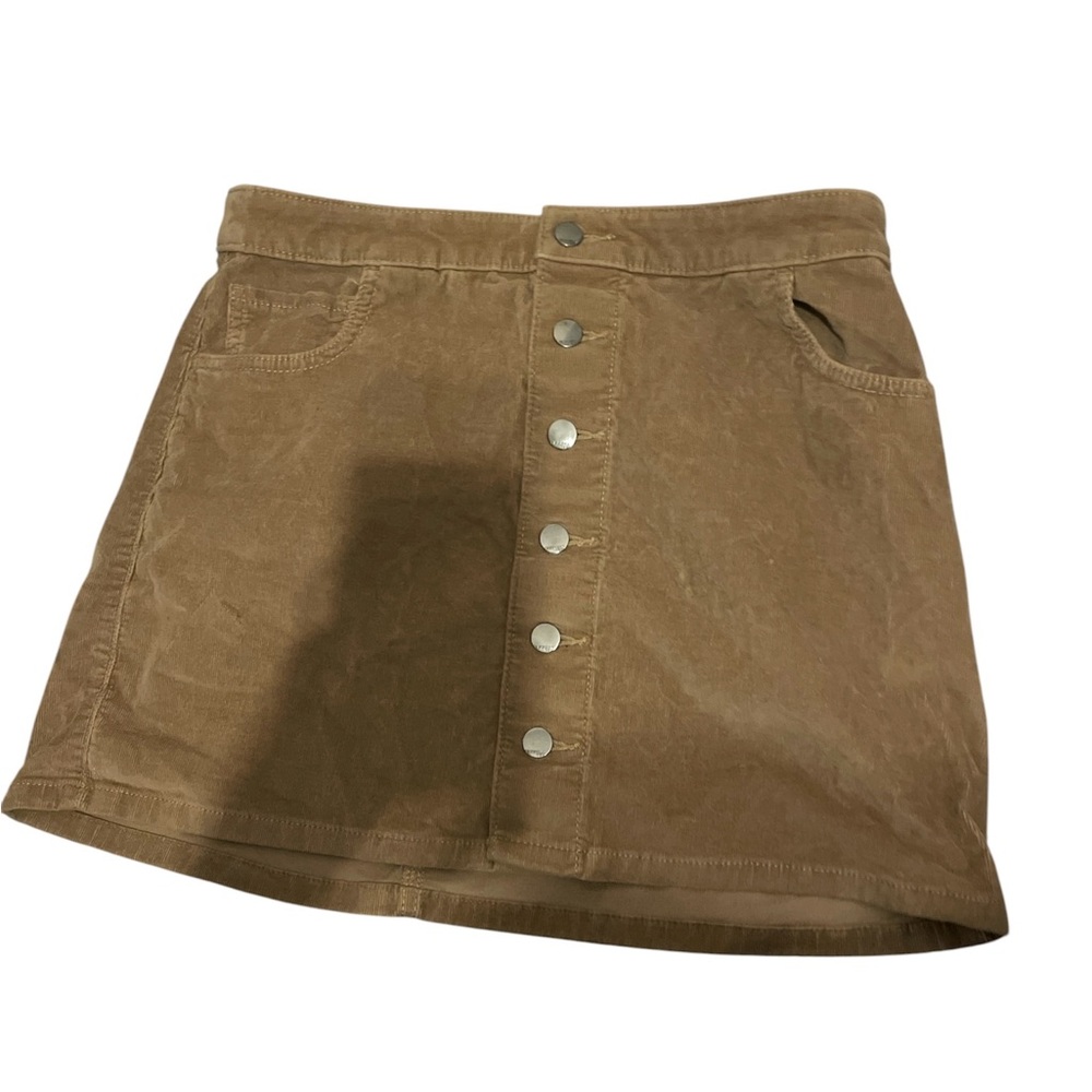 Express Camel Corduroy Button-Front Mini Skirt